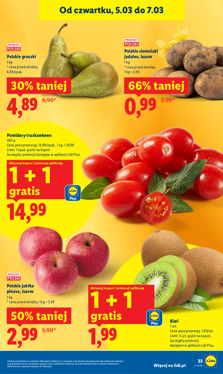 Gazetka promocyjna Lidl - GAZETKA - ważna 05.03 do 07.03.2026 - strona 35 - produkty: Gra, Gruszki, Jabłka, Kiwi, Pomidory, Ziemniaki