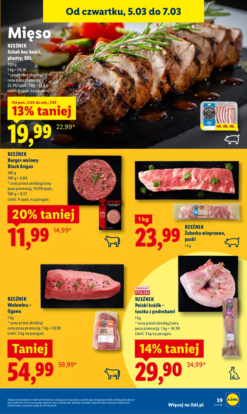Gazetka promocyjna Lidl - GAZETKA - ważna 05.03 do 07.03.2026 - strona 41 - produkty: Burger, Królik, Lack, Mięso, Schab bez kości, Tusz, Wołowina