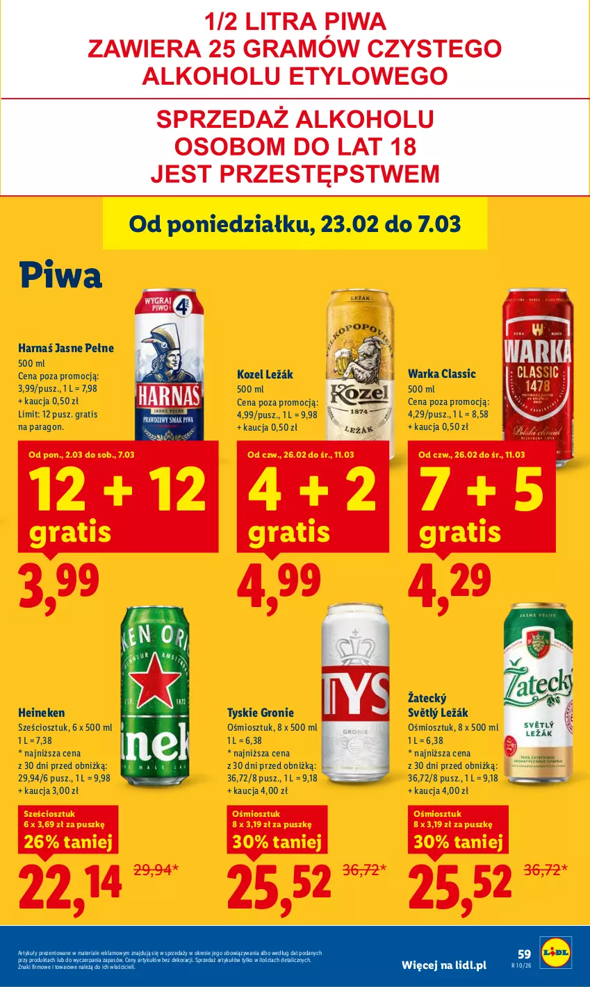 Gazetka promocyjna Lidl - GAZETKA - ważna 05.03 do 07.03.2026 - strona 61 - produkty: Gra, Harnaś, Heineken, Kozel, Piwa, Tyskie, Warka