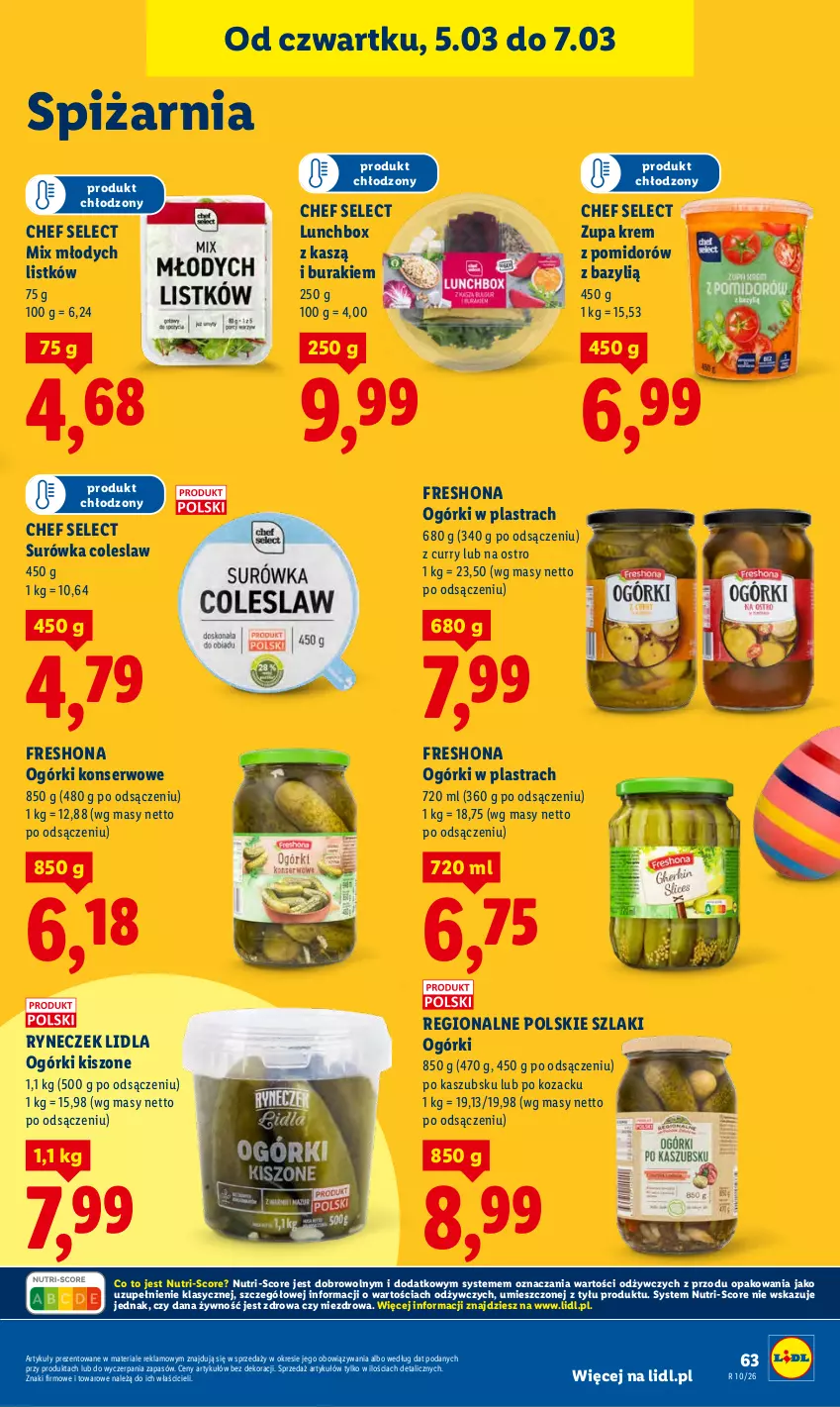Gazetka promocyjna Lidl - GAZETKA - ważna 05.03 do 07.03.2026 - strona 65 - produkty: Bazyl, Buraki, Ogórki konserwowe, Ser, Surówka, Surówka coleslaw, Zupa