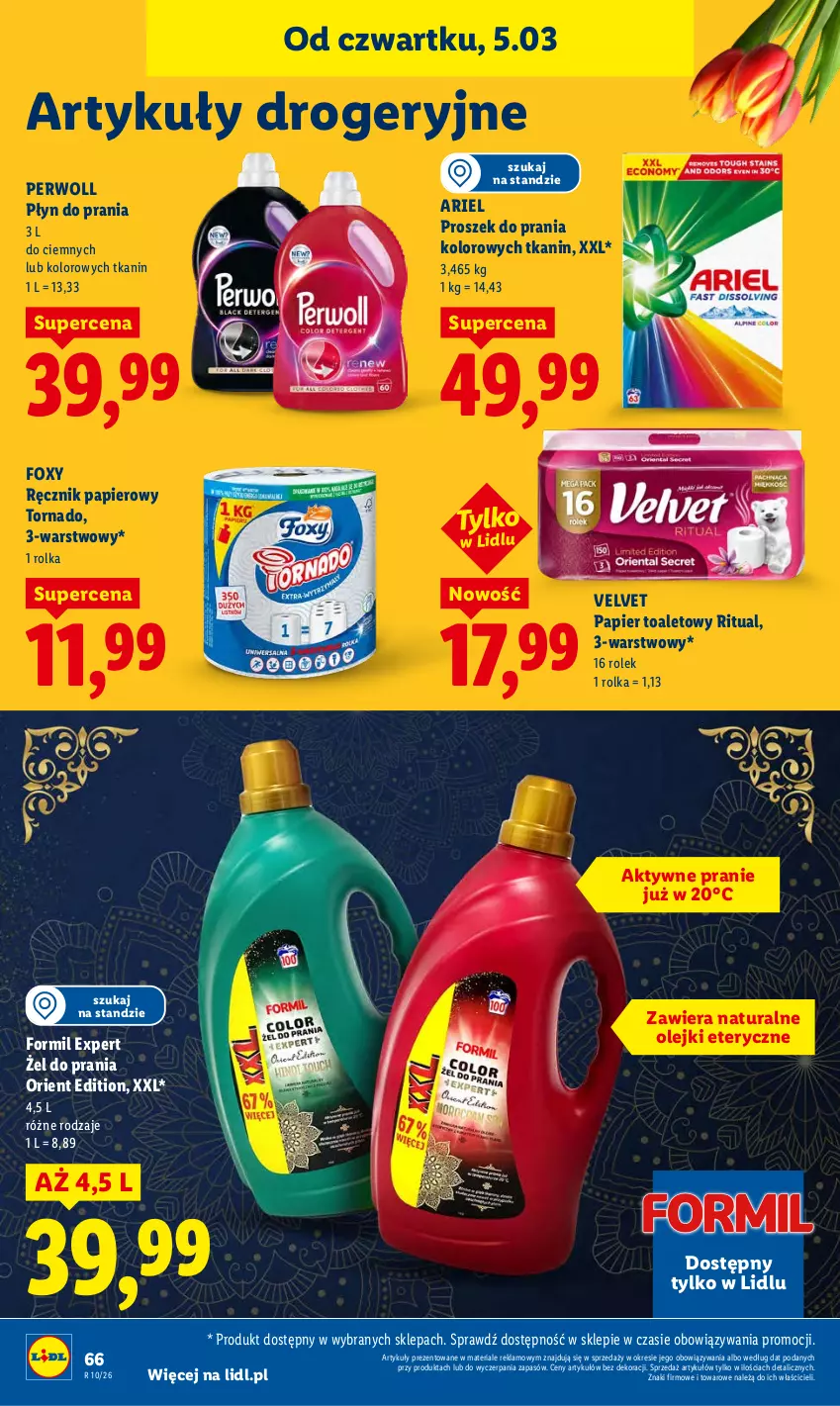 Gazetka promocyjna Lidl - GAZETKA - ważna 05.03 do 07.03.2026 - strona 68 - produkty: Ariel, Foxy, Olej, Papier, Papier toaletowy, Perwoll, Płyn do prania, Proszek do prania, Ręcznik, Velvet