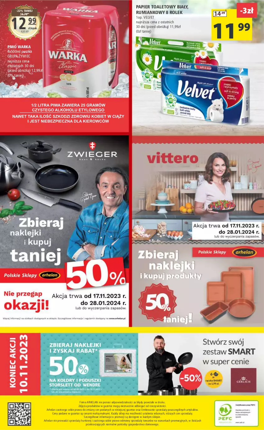 Gazetka promocyjna Arhelan - Gazetka - ważna 03.11 do 12.11.2023 - strona 20 - produkty: Papier, Papier toaletowy, Piwo, Rum, Velvet, Warka