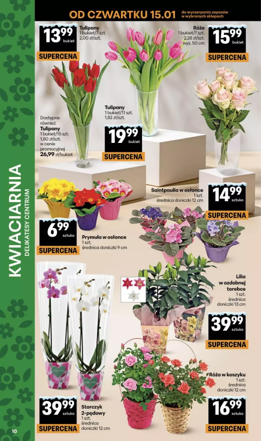 Gazetka promocyjna Delikatesy Centrum - Franczyza DC03 Czwartek - ważna 15.01 do 21.01.2026 - strona 10 - produkty: Bukiet, Kosz, Prymula, Róża, Storczyk, Tulipan