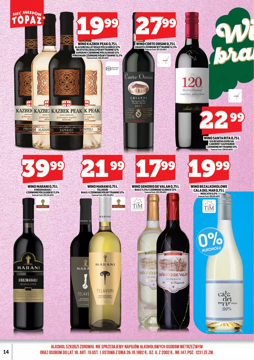 Gazetka promocyjna Topaz - Gazetka - ważna 17.04 do 30.04.2026 - strona 16 - produkty: Cabernet Sauvignon, Chia, Chianti, Delma, Ser, Wino, Wino bezalkoholowe