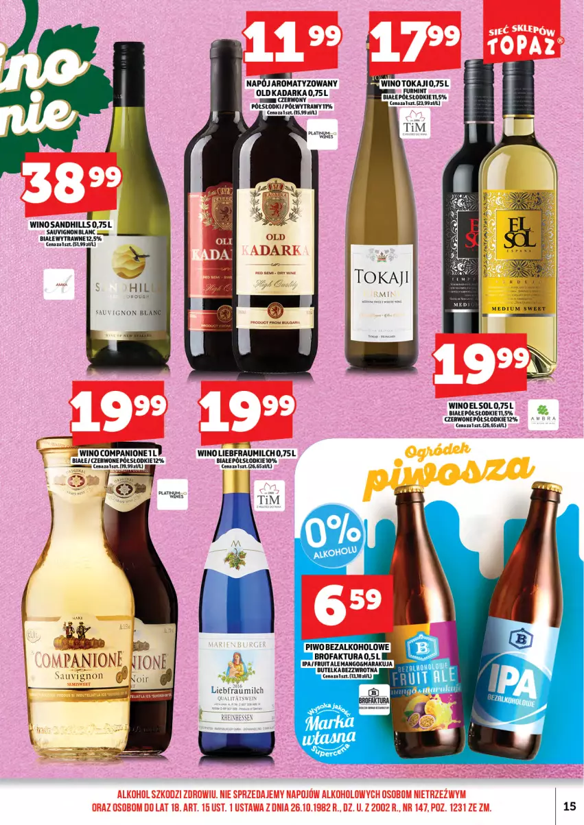 Gazetka promocyjna Topaz - Gazetka - ważna 17.04 do 30.04.2026 - strona 17 - produkty: AniOne, Fa, Napój, Piwo, Sauvignon Blanc, Tokaji, Wino