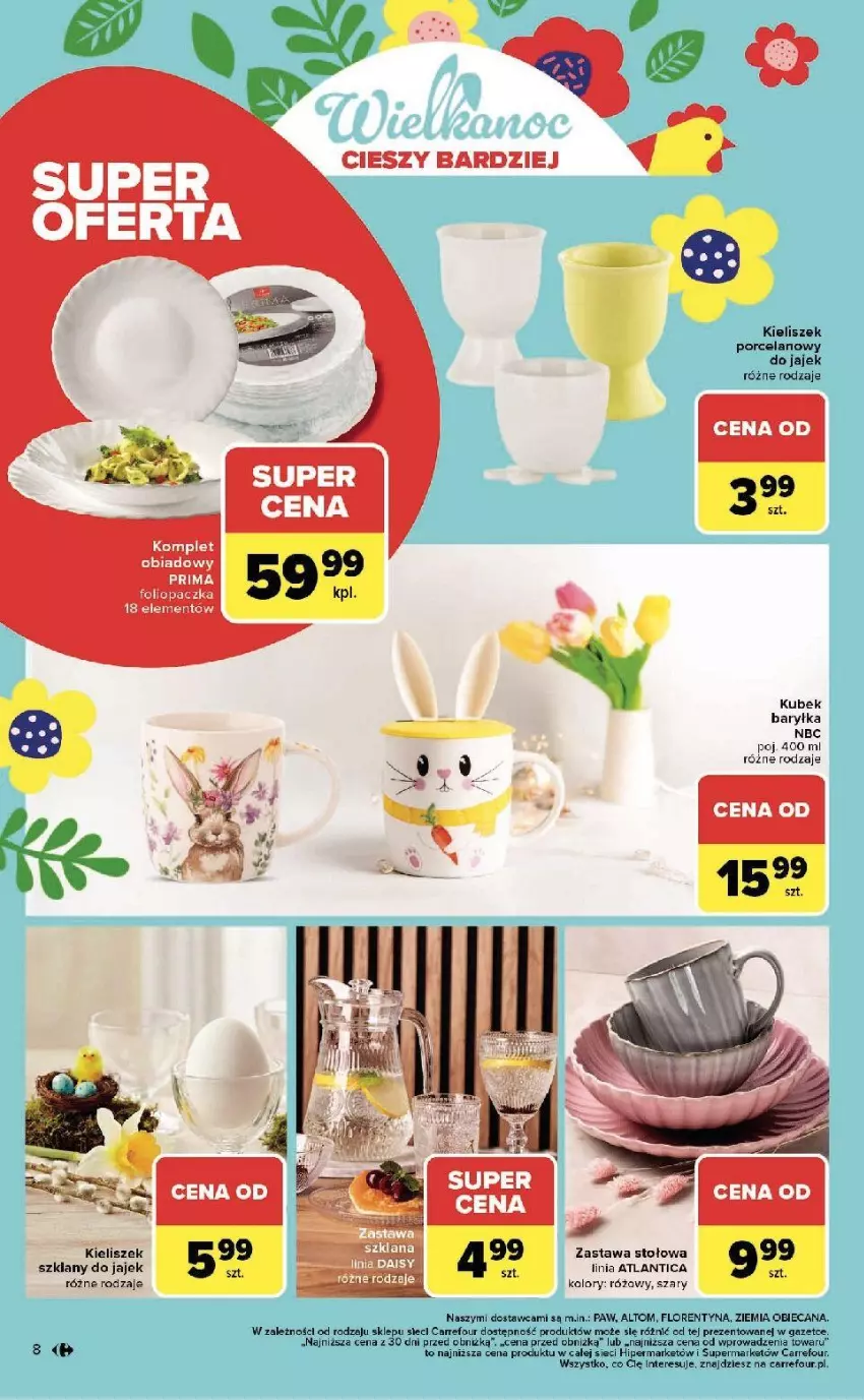 Gazetka promocyjna Carrefour - Gazetka Wielkanoc cieszy bardziej - ważna 09.03 do 04.04.2026 - strona 8 - produkty: Fa, Kieliszek, Komplet obiadowy, Kubek, Por, Prima