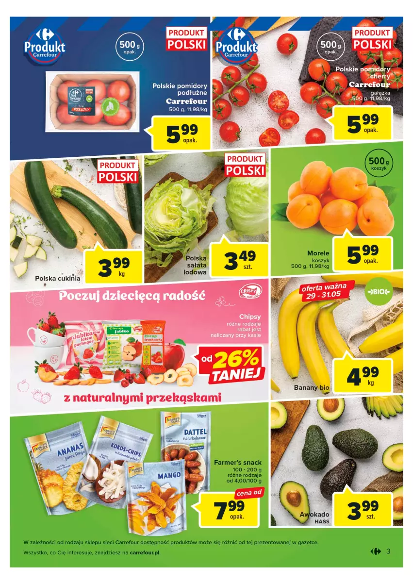 Gazetka promocyjna Carrefour - Gazetka Targ świeżości - ważna 29.05 do 03.06.2023 - strona 3 - produkty: Chipsy, Fa, Kosz, Pomidory