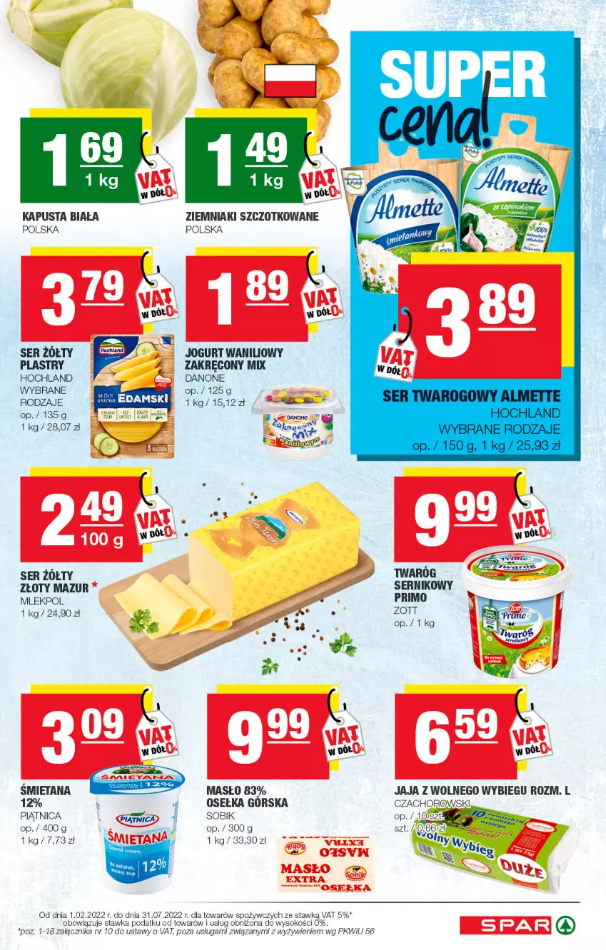 Gazetka promocyjna Spar - Spar - ważna 14.03 do 24.03.2022 - strona 3 - produkty: Danone, Hochland, Jaja, Jaja z wolnego wybiegu, Jogurt, Masło, Piątnica, Ser, Sok, Złoty Mazur, Zott