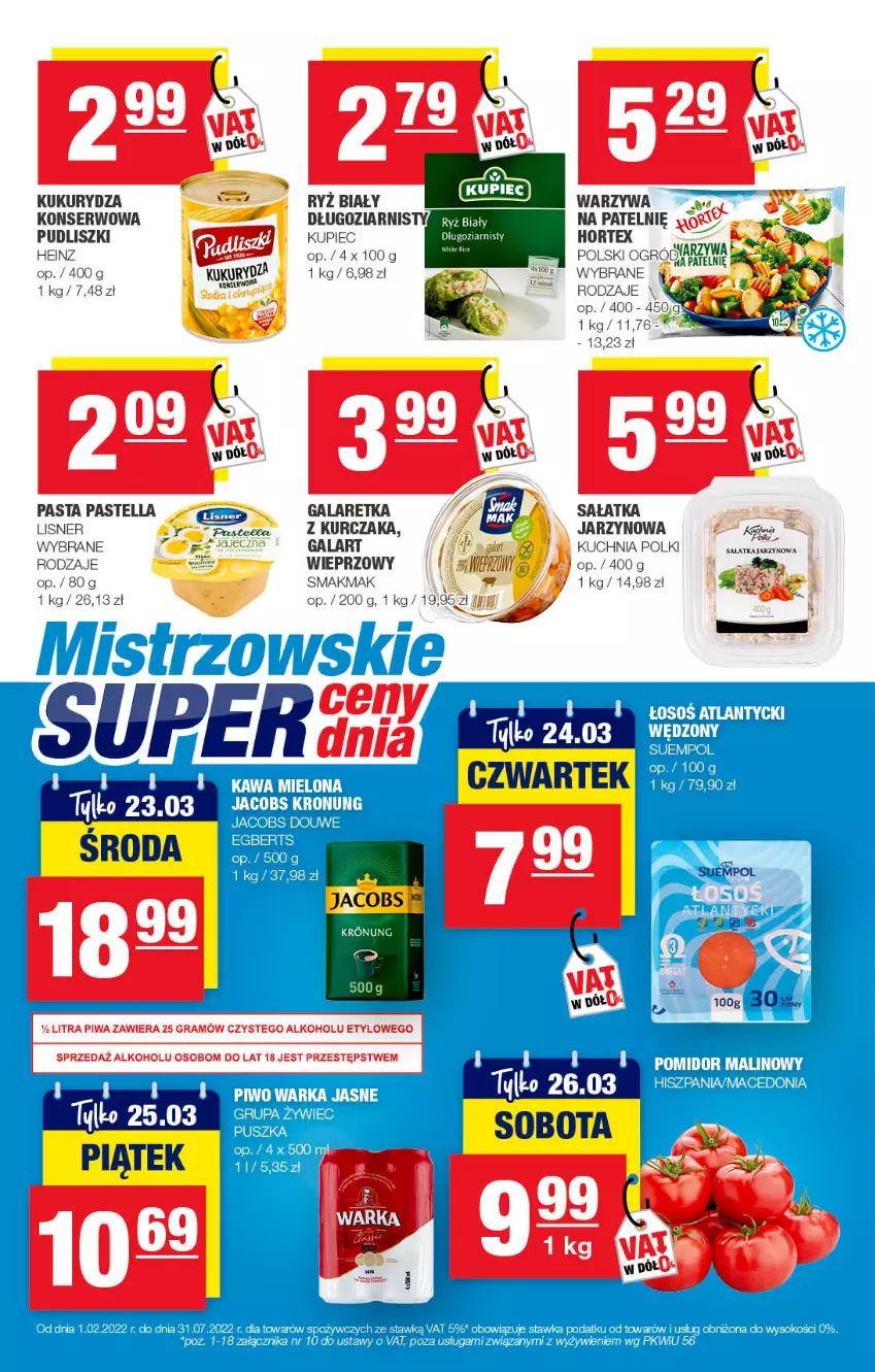 Gazetka promocyjna Spar - Spar - ważna 14.03 do 24.03.2022 - strona 6 - produkty: Gala, Galaretka, Gra, Heinz, Hortex, Kuchnia, Kukurydza, Kupiec, Kurczak, Lisner, Pastella, Piec, Piwa, Pudliszki, Sałat, Sałatka, Ser, Suempol, Warzywa