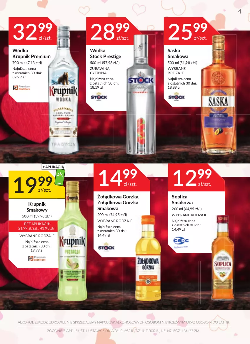 Gazetka promocyjna Stokrotka - Katalog Walentynkowy - ważna 02.02 do 01.03.2023 - strona 4 - produkty: Krupnik, Saska, Soplica, Stock, Wódka