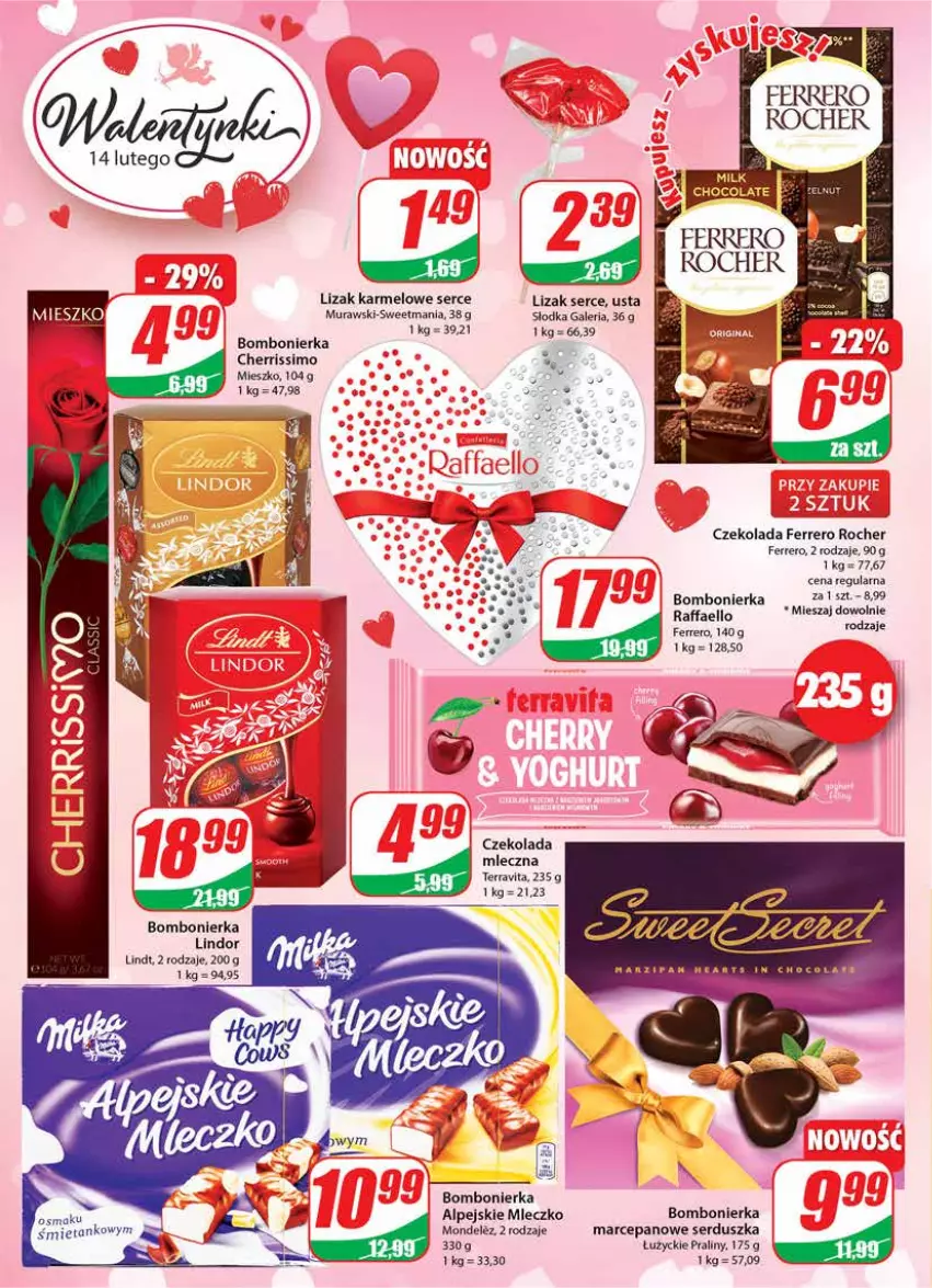 Gazetka promocyjna Dino - Gazetka - ważna 09.02 do 15.02.2022 - strona 18 - produkty: Czekolada, Czekolada mleczna, Fa, Ferrero, Ferrero Rocher, Lindor, Mleczko, Praliny, Raffaello, Ser