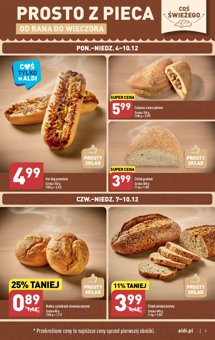 Gazetka promocyjna Aldi - Pełna oferta - ważna 04.12 do 10.12.2023 - strona 9 - produkty: Bułka, Chleb, Chleb wieloziarnisty, Gra, Hot dog, Kurczak, Piec