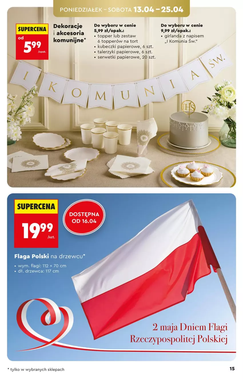 Gazetka promocyjna Biedronka - Okazje Tygodnia - ważna 11.04 do 25.04.2026 - strona 15 - produkty: Girlanda, Papier, Ser, Serwetki, Serwetki papierowe, Talerz, Talerzyk, Top