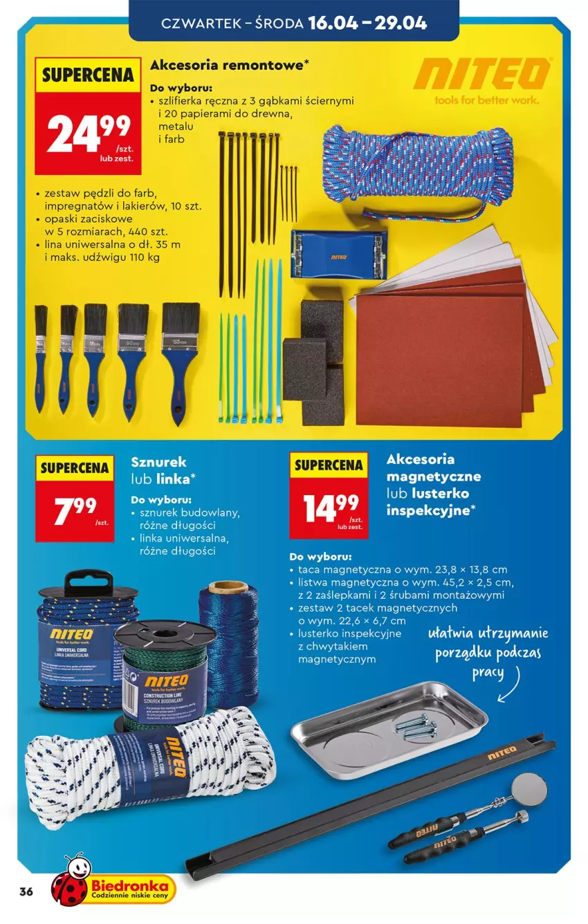 Gazetka promocyjna Biedronka - Okazje Tygodnia - ważna 11.04 do 25.04.2026 - strona 36 - produkty: Dźwig, Fa, Inka, Lakier, Listwa, Papier, Szlifierka, Taca, Zestaw pędzli