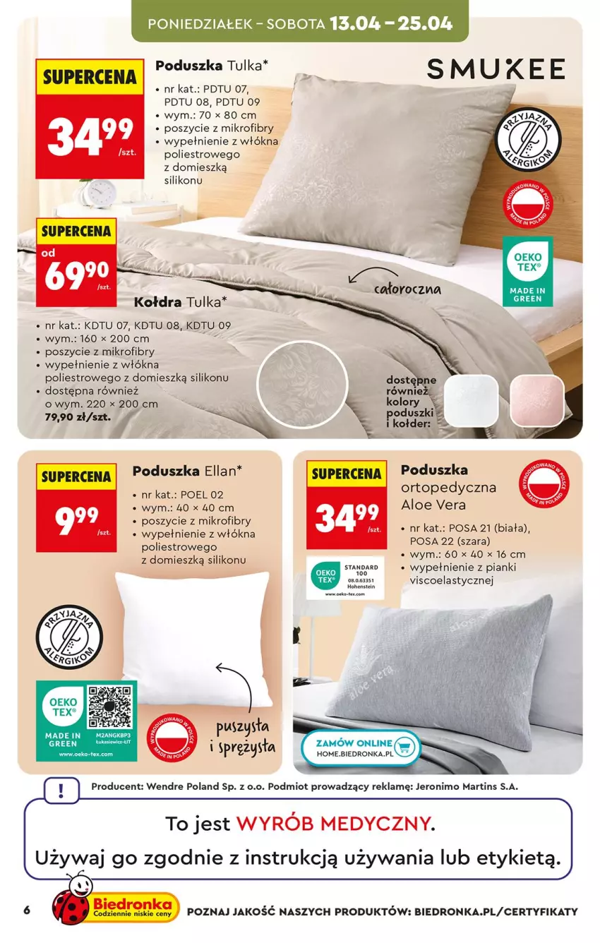 Gazetka promocyjna Biedronka - Okazje Tygodnia - ważna 11.04 do 25.04.2026 - strona 6 - produkty: Aloe vera, Kołdra, Poduszka, Top