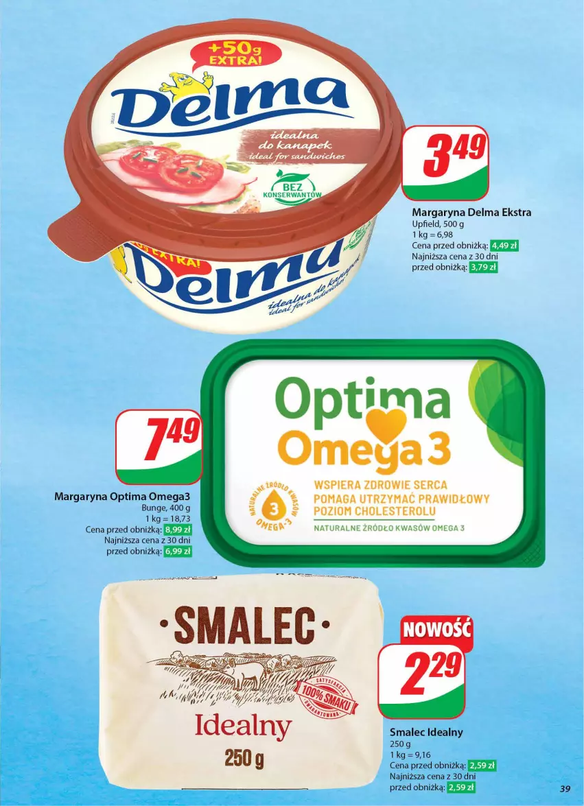 Gazetka promocyjna Dino - Gazetka 42 / 2024 - ważna 16.10 do 22.10.2024 - strona 39 - produkty: Delma, Margaryna, Optima, Optima Omega3, Ser, Smalec, Zdrowie