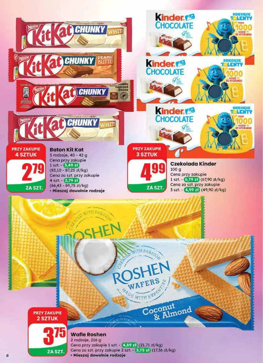 Gazetka promocyjna Dino - ważna 24.09 do 30.09.2025 - strona 56 - produkty: Baton, Czekolada, Kinder, Kit Kat, Wafle