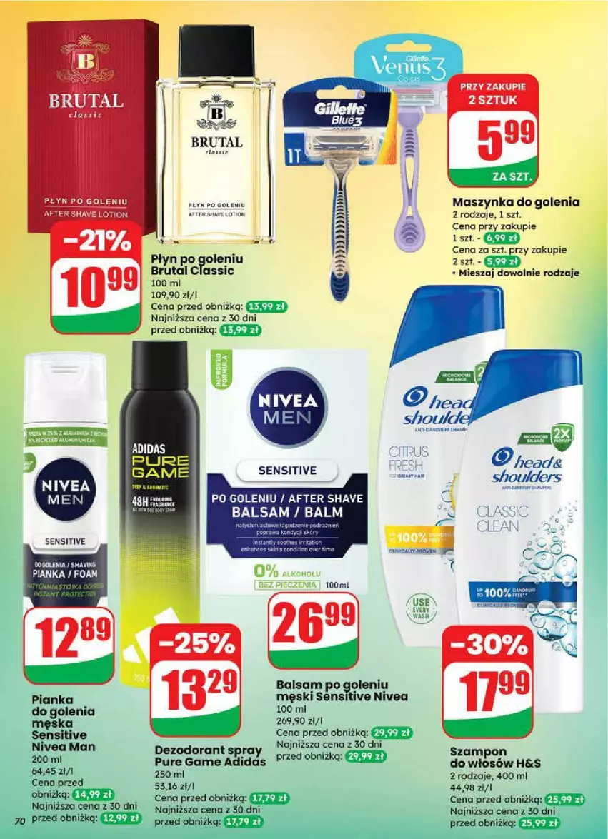 Gazetka promocyjna Dino - ważna 24.09 do 30.09.2025 - strona 68 - produkty: Adidas, Balsam po goleniu, Brutal, Dezodorant, Maszynka, Maszynka do golenia, Nivea, Pur, Szynka