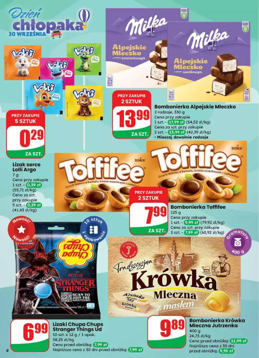 Gazetka promocyjna Dino - ważna 24.09 do 30.09.2025 - strona 73 - produkty: Chupa Chups, Jutrzenka, Lizaki, Mleczko, Mus, Ser, Toffifee, Tran