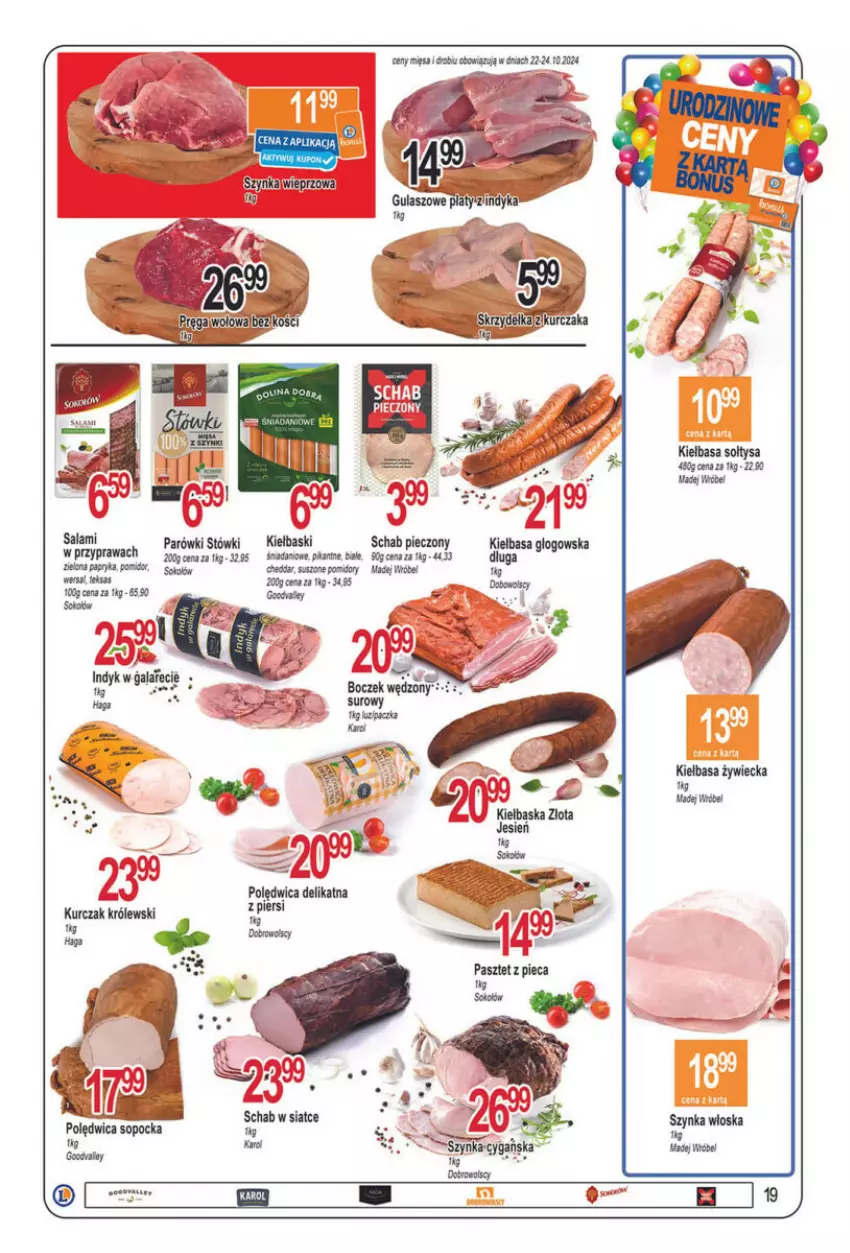 Gazetka promocyjna E Leclerc - ważna 22.10 do 28.10.2024 - strona 11 - produkty: Danio, Kiełbasa, Piec, Polędwica, Salami, Sok, Sokołów, Szynka