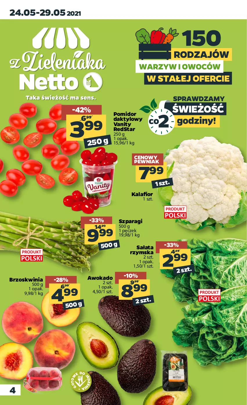 Gazetka promocyjna Netto - Gazetka spożywcza - ważna 24.05 do 29.05.2021 - strona 4 - produkty: Kalafior, Sałat