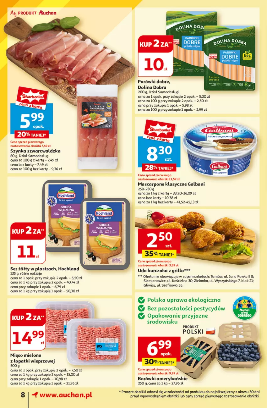 Gazetka promocyjna Auchan - Supermarket - ważna 01.08 do 07.08.2024 - strona 10 - produkty: Galbani, Grill, Hochland, Kurczak, LG, Mascarpone, Mięso, Mięso mielone, Parówki, Ser, Szynka