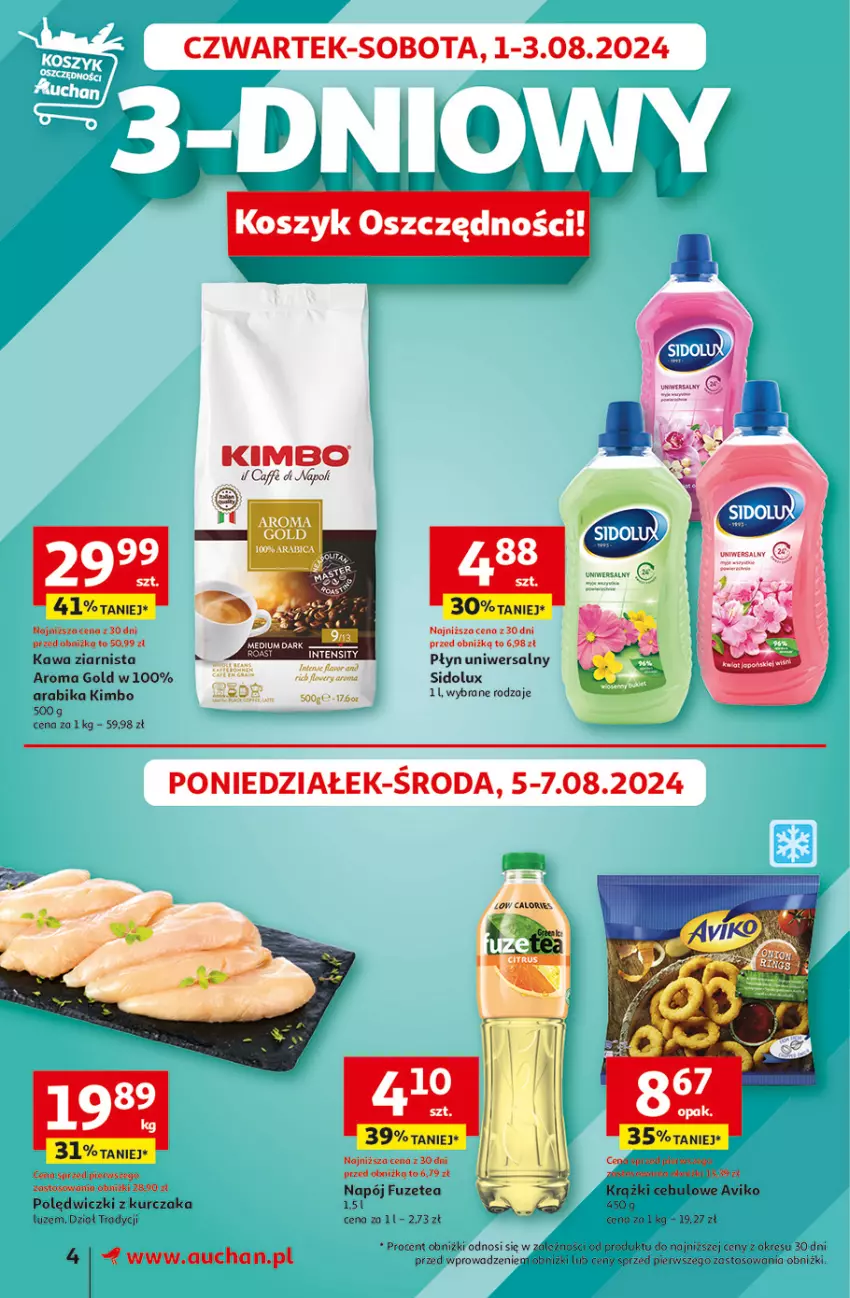 Gazetka promocyjna Auchan - Supermarket - ważna 01.08 do 07.08.2024 - strona 6 - produkty: BIC, Kawa, Kawa ziarnista, Krążki cebulowe, Kurczak, Napój, Polędwiczki z kurczaka, Sidolux