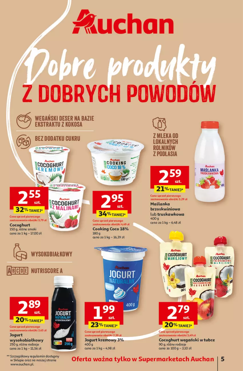 Gazetka promocyjna Auchan - Supermarket - ważna 01.08 do 07.08.2024 - strona 7 - produkty: Deser, Jogurt, Kokos, Maślanka, Rolnik, Ser, Sok