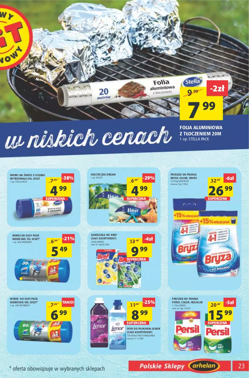 Gazetka promocyjna Arhelan - Gazetka - ważna 15.07 do 24.07.2022 - strona 23 - produkty: Bref, Bryza, Chusteczki, Folia aluminiowa, Jan Niezbędny, Lenor, Persil, Płyn do płukania, Proszek do prania, Ser, Velvet, Worki na śmiec, Worki na śmieci