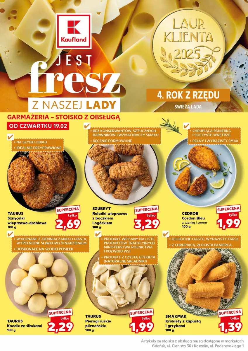 Gazetka promocyjna Kaufland - Mocny Start - ważna 23.02 do 25.02.2026 - strona 12 - produkty: Cordon Bleu, Kapustą, Knedle, Kosz, Krokiety, Laur, Pierogi, Ser, Szal, Szubryt