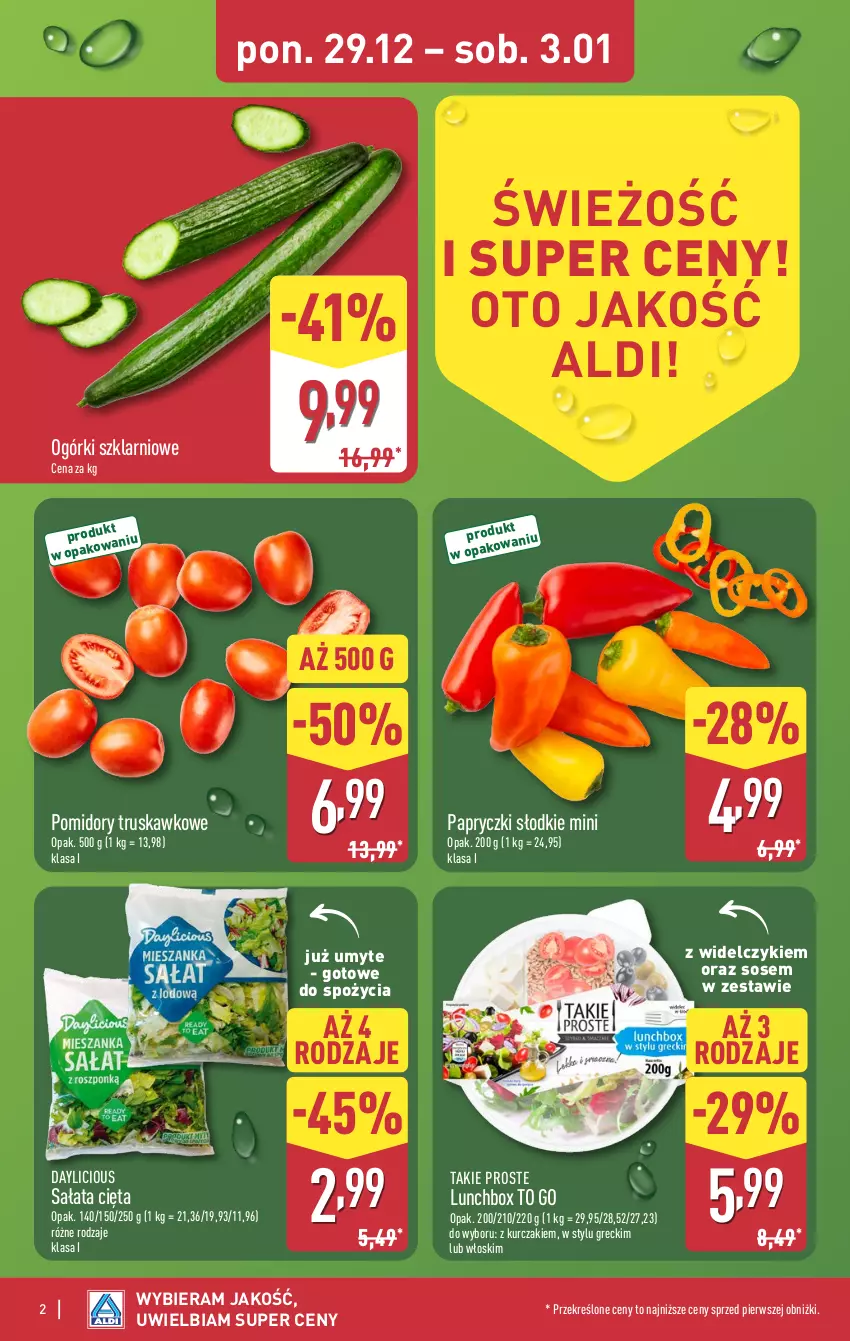 Gazetka promocyjna Aldi - Pełna oferta - ważna 29.12.2025 do 03.01.2026 - strona 2 - produkty: Kurczak, Pomidory, Sałat, Sos