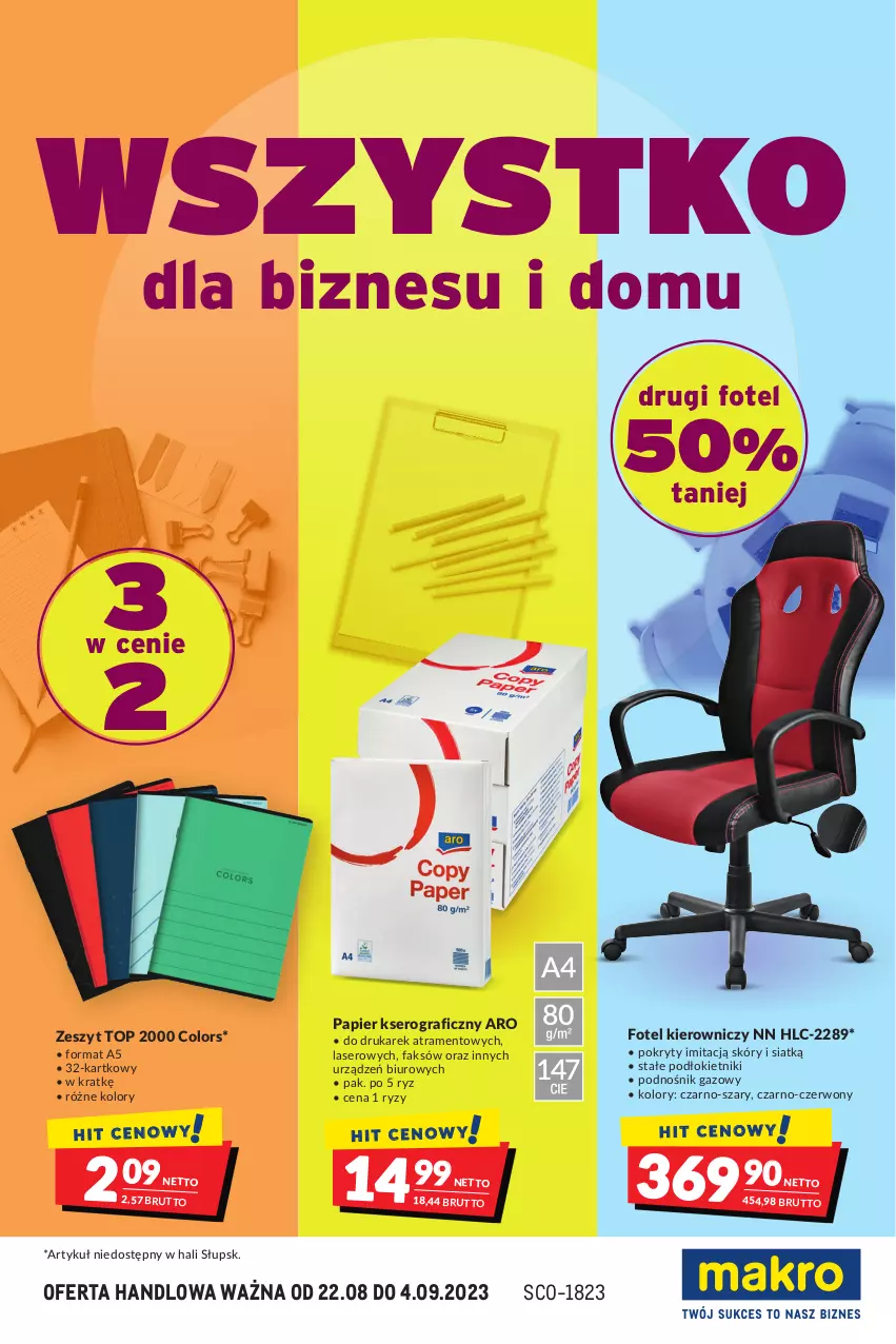 Gazetka promocyjna Makro - Wszystko dla biznesu i domu - ważna 22.08 do 04.09.2023 - strona 1 - produkty: Biuro, Fa, Fotel, Gra, Papier, Ser, Top