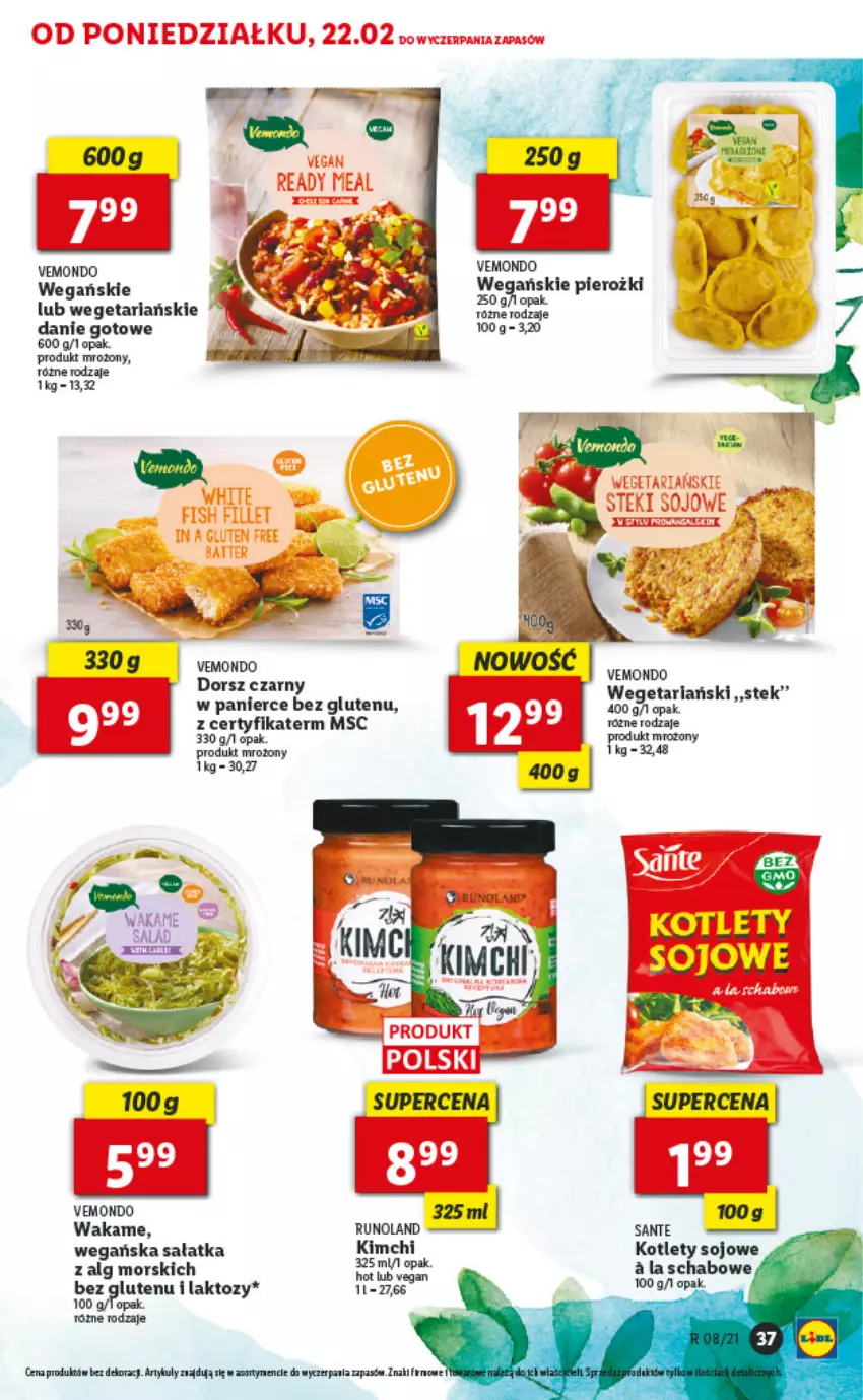 Gazetka promocyjna Lidl - GAZETKA - ważna 22.02 do 24.02.2021 - strona 37 - produkty: Danie gotowe, Dorsz, Kotlet, LG, Runoland, Sałat, Sałatka, Sante, Stek