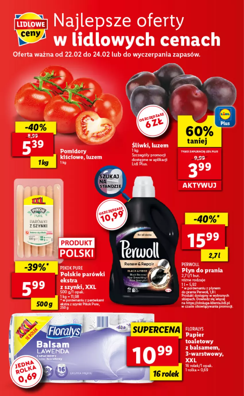 Gazetka promocyjna Lidl - GAZETKA - ważna 22.02 do 24.02.2021 - strona 56 - produkty: Papier, Papier toaletowy, Parówki, Perwoll, PIKOK, Płyn do prania, Pomidory, Por, Pur