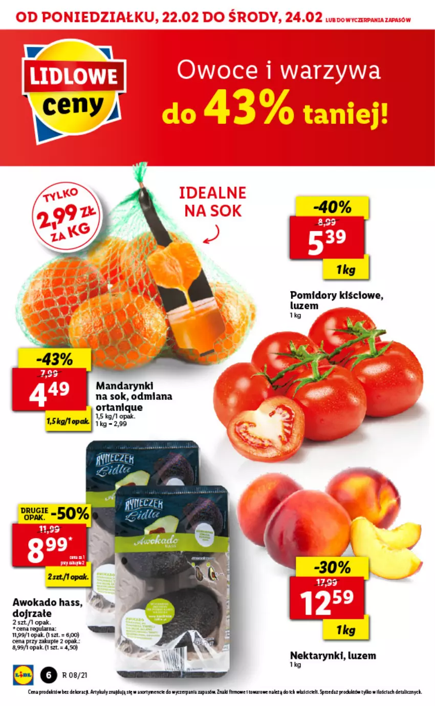 Gazetka promocyjna Lidl - GAZETKA - ważna 22.02 do 24.02.2021 - strona 6 - produkty: Mandarynki, Nektar, Pomidory, Sok