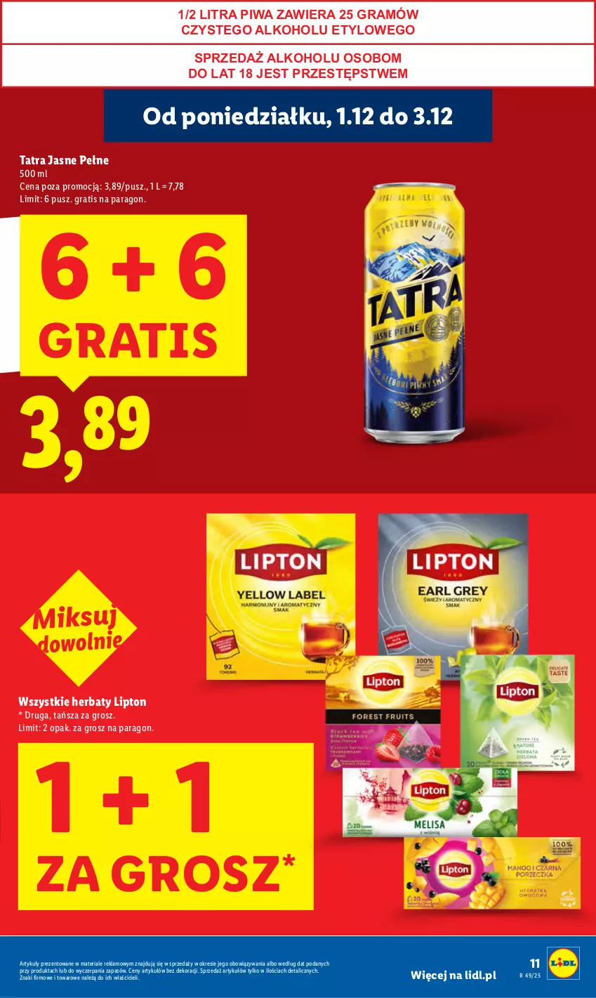 Gazetka promocyjna Lidl - GAZETKA - ważna 01.12 do 03.12.2025 - strona 11 - produkty: Gra, Lipton, Piwa, Tatra