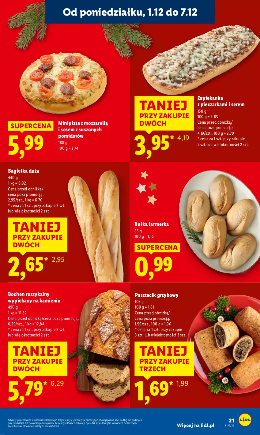 Gazetka promocyjna Lidl - GAZETKA - ważna 01.12 do 03.12.2025 - strona 23 - produkty: Bagietka, Bułka, Fa, Piec, Pieczarka, Pizza, Rust, Ser, Sos, Zapiekanka