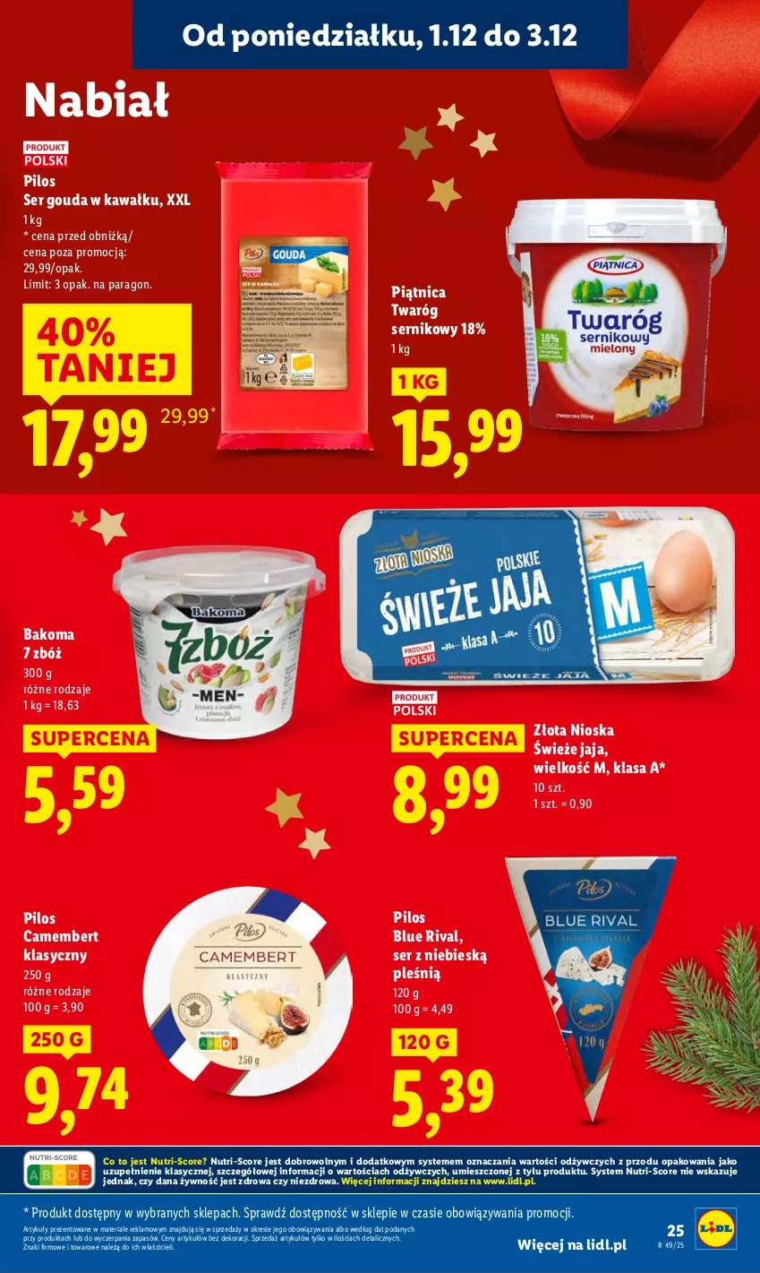 Gazetka promocyjna Lidl - GAZETKA - ważna 01.12 do 03.12.2025 - strona 27 - produkty: Bakoma, Camembert, Gouda, Jaja, Kawa, Piątnica, Pilos, Ser, Twaróg