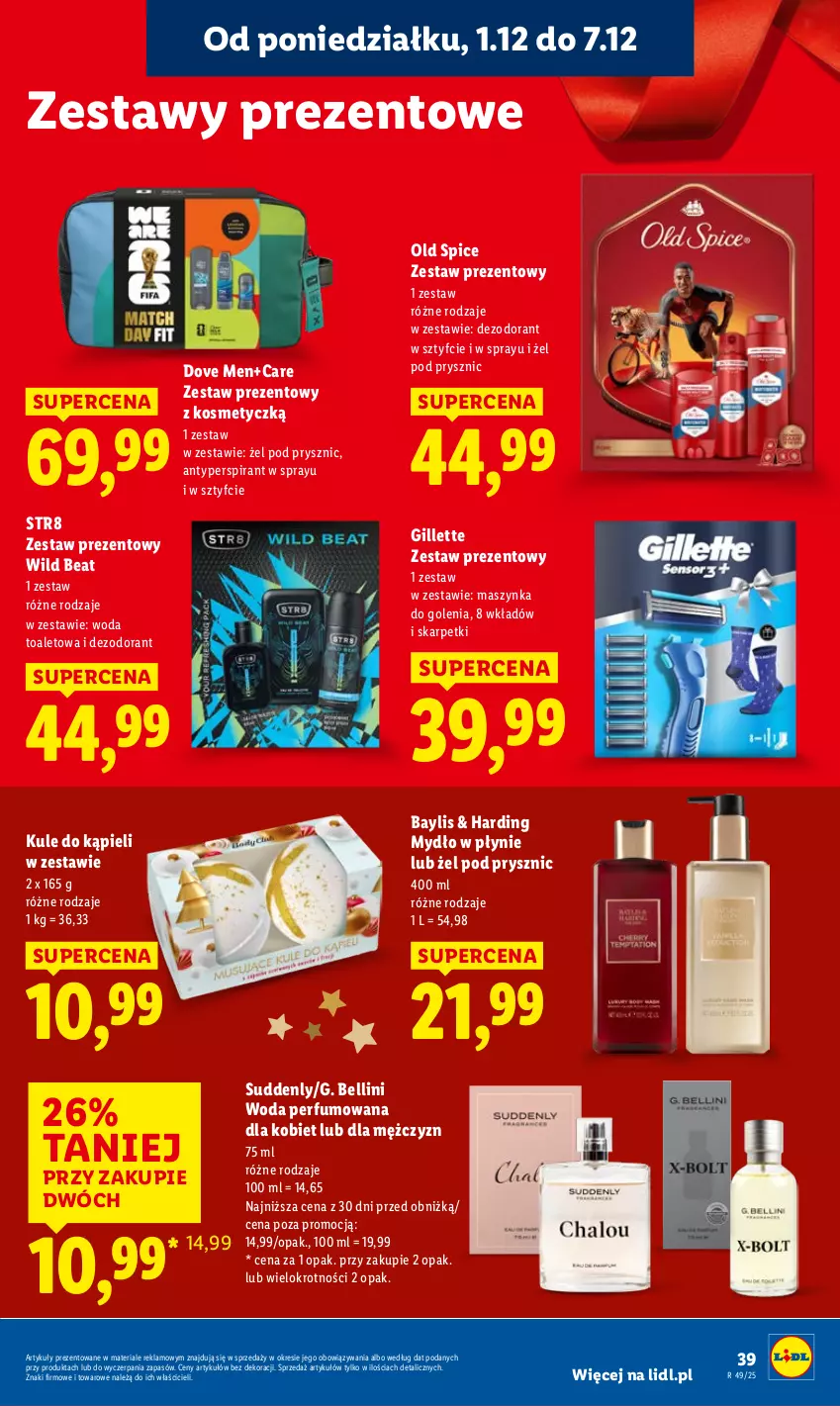 Gazetka promocyjna Lidl - GAZETKA - ważna 01.12 do 03.12.2025 - strona 41 - produkty: Antyperspirant, Bell, Dezodorant, Dove, Gillette, Karp, Maszynka, Maszynka do golenia, Mydło, Mydło w płynie, Old Spice, Perfum, Skarpetki, Str8, Szynka, Woda, Woda perfumowana, Woda toaletowa, Zestaw prezentowy