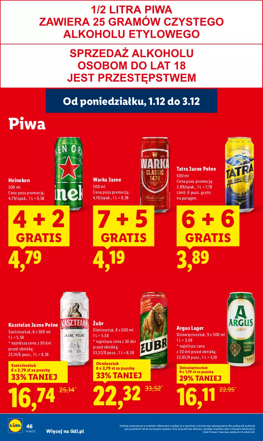 Gazetka promocyjna Lidl - GAZETKA - ważna 01.12 do 03.12.2025 - strona 48 - produkty: Gra, Heineken, Kasztelan, Piwa, Tatra, Warka