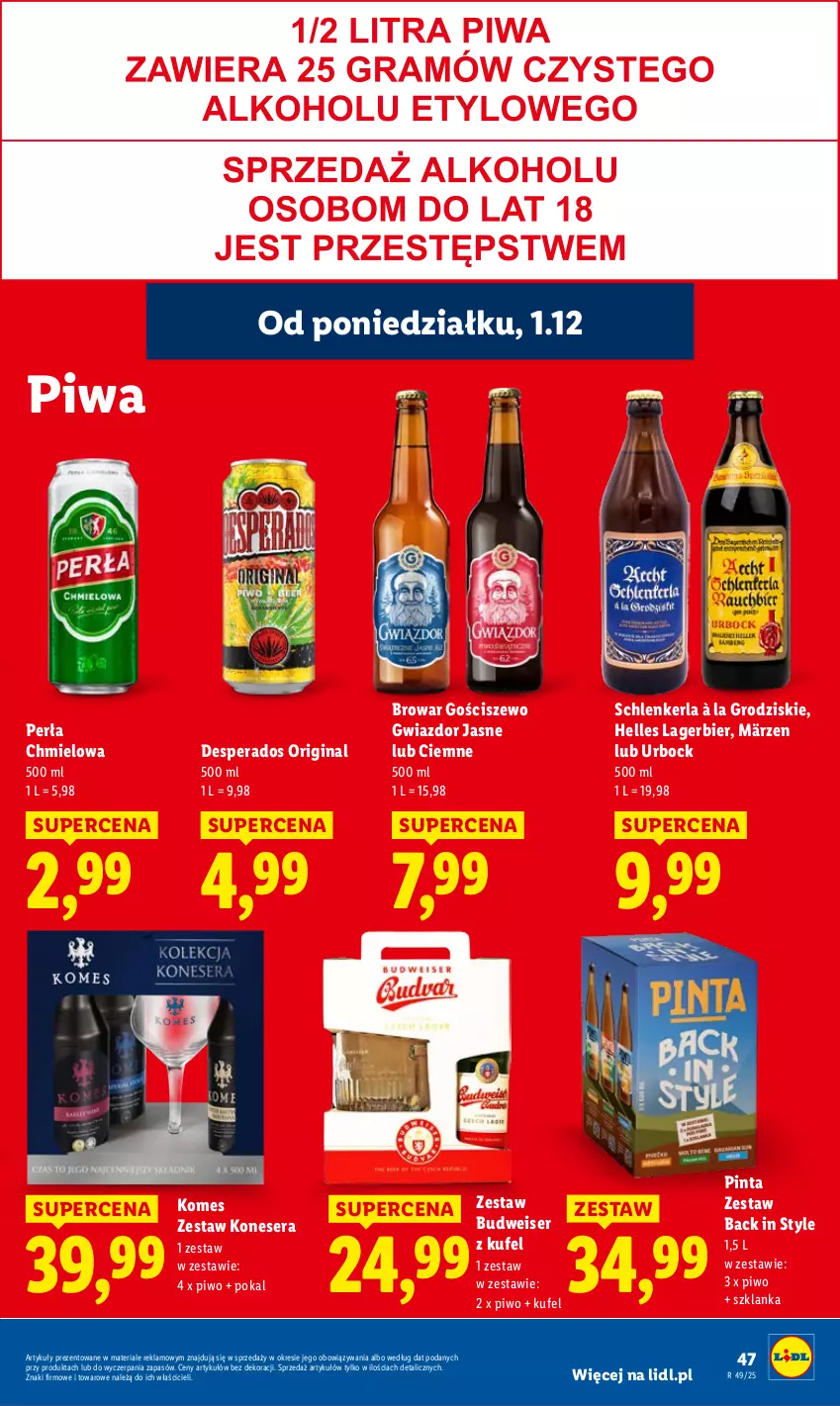 Gazetka promocyjna Lidl - GAZETKA - ważna 01.12 do 03.12.2025 - strona 49 - produkty: Desperados, Gin, Perła, Piwa, Piwo, Ser, Szklanka