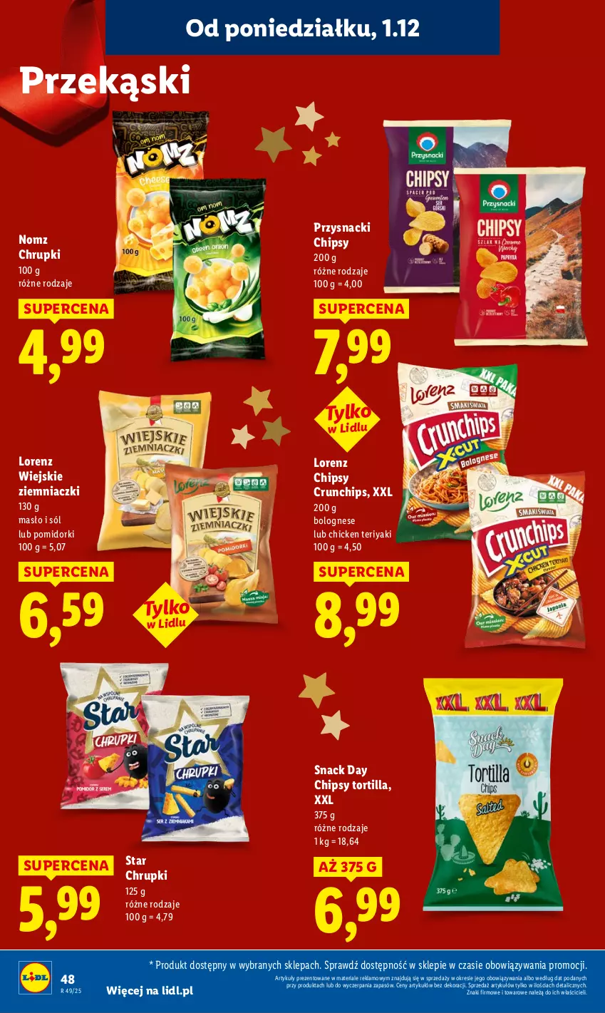 Gazetka promocyjna Lidl - GAZETKA - ważna 01.12 do 03.12.2025 - strona 50 - produkty: Chipsy, Chrupki, Crunchips, Lorenz, Masło, Pomidorki, Przysnacki, Sól, Tortilla