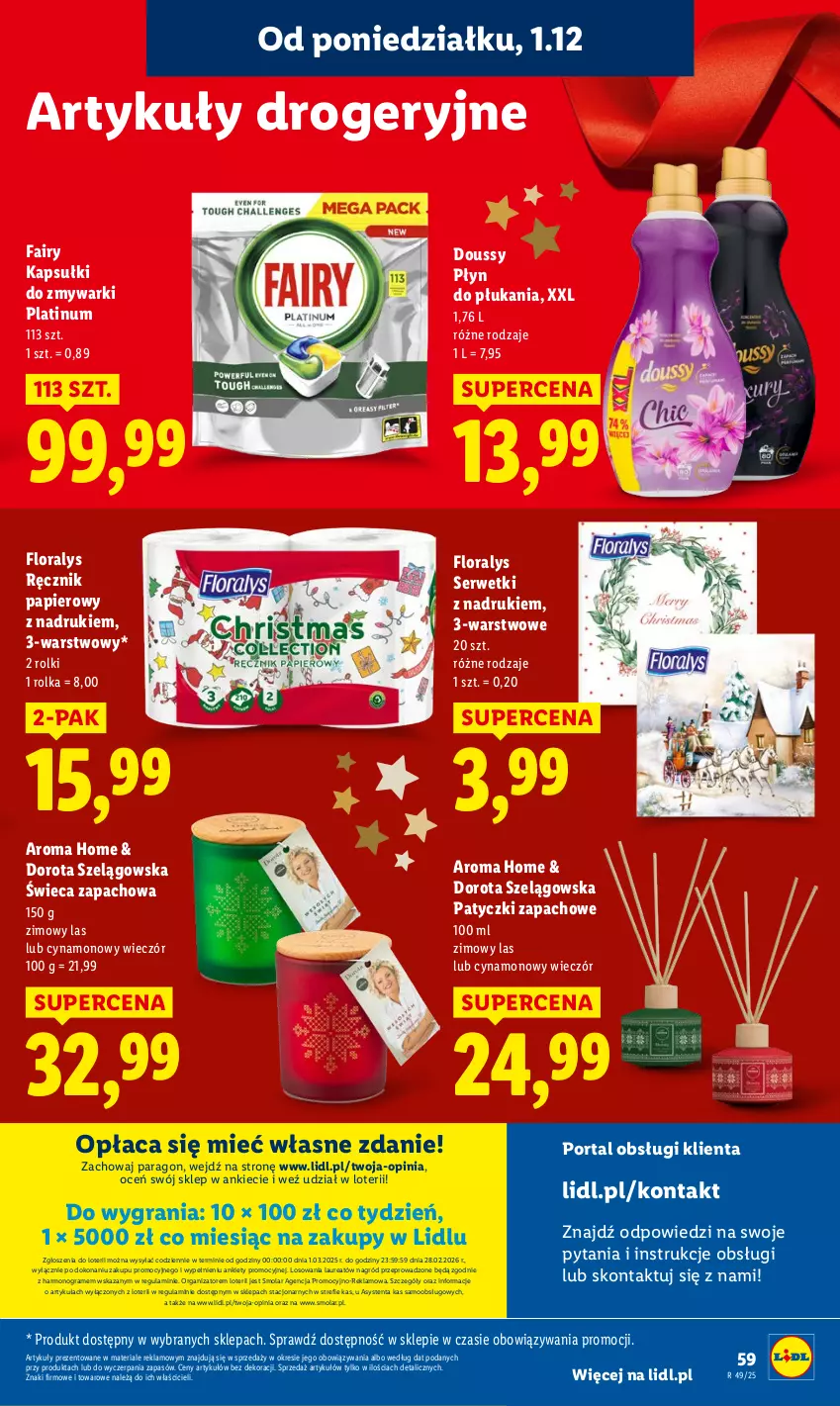 Gazetka promocyjna Lidl - GAZETKA - ważna 01.12 do 03.12.2025 - strona 61 - produkty: Fa, Fairy, Flora, Gra, Laur, Mola, Papier, Płyn do płukania, Por, Portal, Ręcznik, Rolki, Ser, Serwetki, Zmywarki