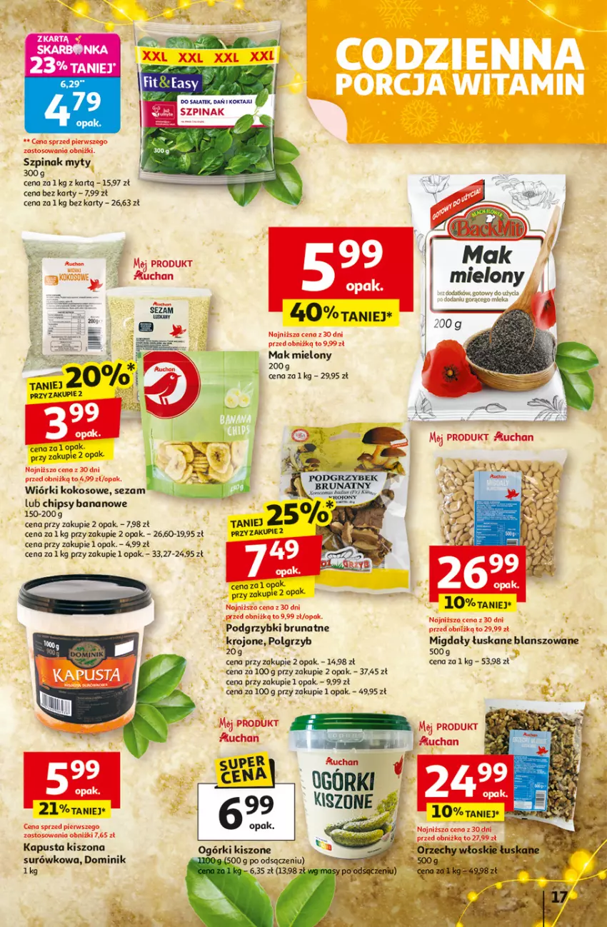 Gazetka promocyjna Auchan - Święta jak babcię kocham Hipermarket - ważna 20.11 do 26.11.2025 - strona 17 - produkty: Chipsy, Kokos, LG, Mak mielony, Migdały, Migdały łuskane, Podgrzybki, Sałat, Sezam, Szpinak, Wiórki kokosowe