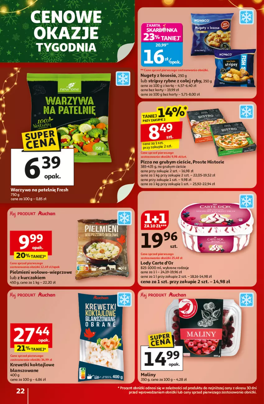 Gazetka promocyjna Auchan - Święta jak babcię kocham Hipermarket - ważna 20.11 do 26.11.2025 - strona 22 - produkty: Carte d'Or, Krewetki, Kurczak, Lody, Maliny, Pizza, Sos, Warzywa