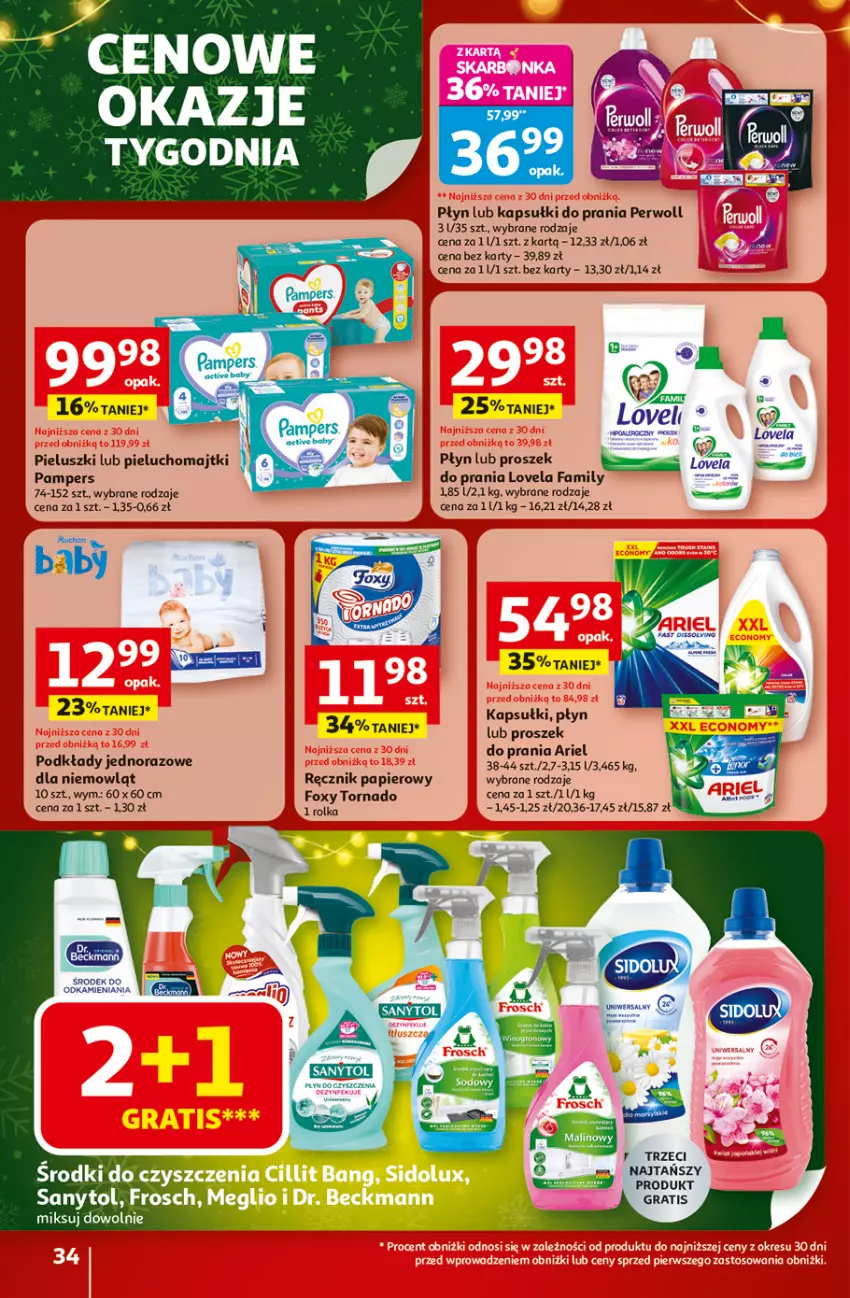 Gazetka promocyjna Auchan - Święta jak babcię kocham Hipermarket - ważna 20.11 do 26.11.2025 - strona 34 - produkty: Ariel, Fa, Foxy, Frosch, Gra, Kapsułki do prania, Lovela, Majtki, Pampers, Papier, Perwoll, Pieluchomajtki, Podkład, Proszek do prania, Ręcznik, Sanytol