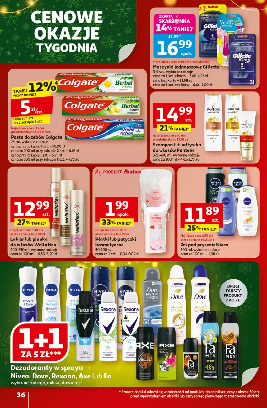 Gazetka promocyjna Auchan - Święta jak babcię kocham Hipermarket - ważna 20.11 do 26.11.2025 - strona 36 - produkty: Colgate, Dezodorant, Dove, Fa, Gillette, Lakier, LG, Nivea, Odżywka, Pantene, Pasta do zębów, Szampon, Wella, Wellaflex