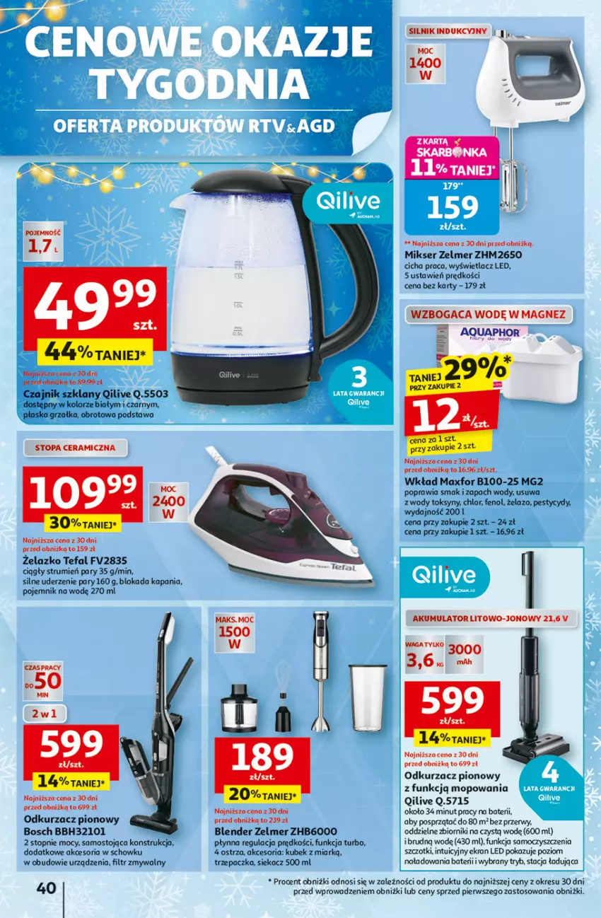 Gazetka promocyjna Auchan - Święta jak babcię kocham Hipermarket - ważna 20.11 do 26.11.2025 - strona 40 - produkty: Akumulator, Aquaphor, Blender, Bosch, Czajnik, Fa, Grzałka, Kubek, Magnez, Mikser, Mop, Odkurzacz, Pojemnik, Rum, Ser, Tefal, Top, Trzepaczka, Zelmer