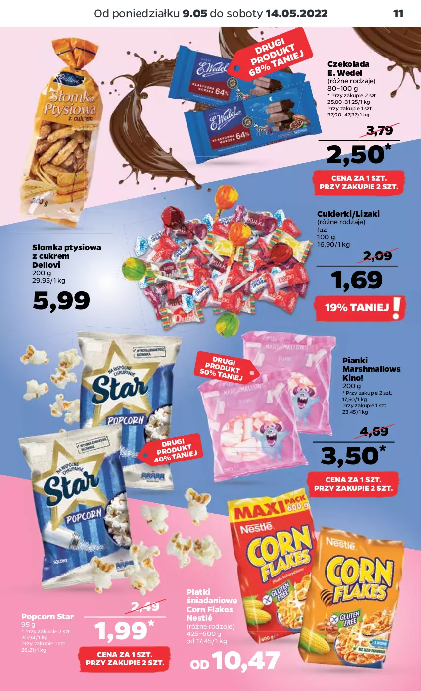 Gazetka promocyjna Netto - Gazetka spożywcza - ważna 09.05 do 14.05.2022 - strona 11 - produkty: Corn flakes, Cukier, Cukierki, Czekolada, Danio, Dell, E. Wedel, Lizaki, Lovi, Mars, Marshmallows, Nestlé, Popcorn