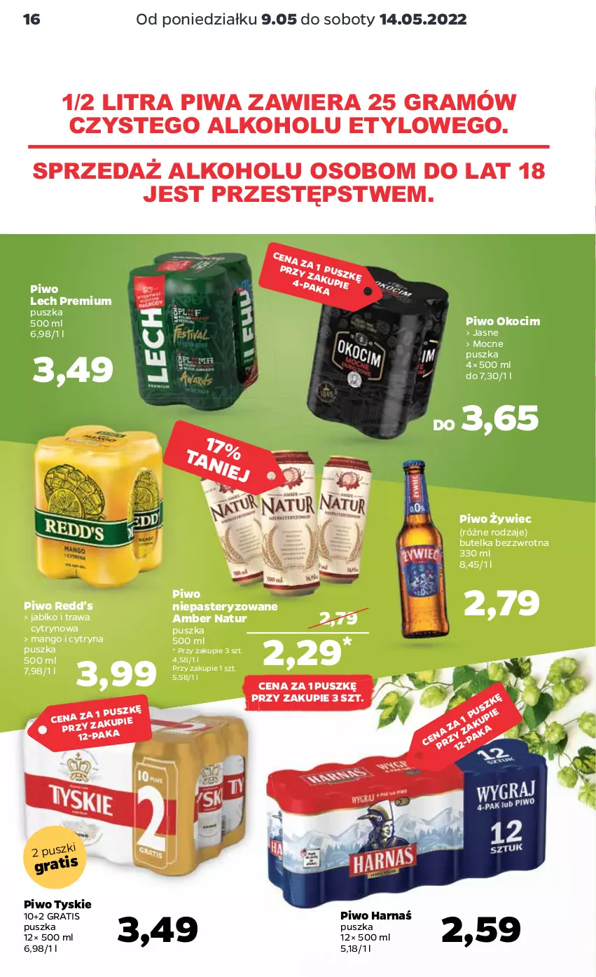 Gazetka promocyjna Netto - Gazetka spożywcza - ważna 09.05 do 14.05.2022 - strona 16 - produkty: Gra, Harnaś, Koc, Lech Premium, Mango, Okocim, Piwa, Piwo, Tyskie